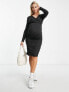 Фото #4 товара Mamalicious Maternity nursing long sleeve ruched midi dress in black