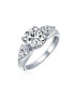 ფოტო #2 პროდუქტის Timeless 3CT AAA CZ Trillion Side Stones Promise Cubic Zirconia Brilliant Cut Solitaire Round Engagement Ring For Women .925 Sterling Silver