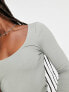 New Look ribbed scoop neck long sleeved top in khaki