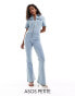 ASOS DESIGN Petite stretch 70s jumpsuit in light blue Helle Waschung, 44 - фото #1