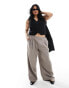 Фото #1 товара ASOS DESIGN Curve wide leg trouser in stone with black stripe