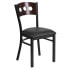 Hercules Series Black 3 Circle Back Metal Restaurant Chair - Walnut Wood Back, Black Vinyl Seat