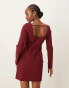 ASOS DESIGN bengaline long sleeve mini dress with pocket details in burgundy