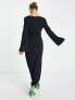 ASOS DESIGN square neck fluted sleeve knot detail midi dress in black