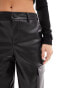 Stradivarius Petite faux leather cargo trouser in black 40 - фото #10