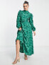 Фото #1 товара ASOS DESIGN belted maxi skater dress in textured jacquard in green