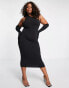 Simmi Plus strappy back asymmetric midi dress with gloves in black