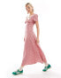 Фото #2 товара Glamorous v neck lace trim midi tea dress in pink ditsy floral