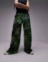 Фото #2 товара Topshop satin print wide leg pull on trouser in green