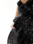 River Island corsage detail sequin maxi dress in black 36 - фото #7