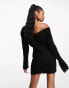 Фото #4 товара Aria Cove knitted off shoulder mini jumper dress with distressing in black