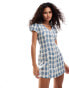 Daisy Street collar detail mini tea dress in textured blue check синий клетчатый, DE 50 - фото #1