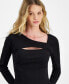 Juniors' Asymmetric Rib-Knit Long-Sleeve Top