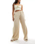 ASOS DESIGN textured tie side wide leg trouser in stone