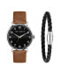 ფოტო #1 პროდუქტის Men's Phylipa Brown Leather Strap Watch 43mm and Bracelet Gift Set, 2 Pieces