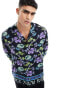 ASOS DESIGN relaxed revere shirt in black floral text print Черный, S - Chest 38 - фото #1