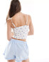 Pull&Bear strappy seam detail cami in white & blue floral