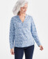 Women's Cotton Printed Ruffled Long Sleeve Top, Created for Macy's