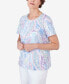 ფოტო #3 პროდუქტის Women's Pleated Crew Neck Paisley Short Sleeve Tee