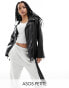 Фото #1 товара ASOS DESIGN Petite longline oversized faux leather biker jacket in black