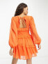 Фото #2 товара ASOS DESIGN Petite button through pintuck mini dobby dress in bright orange