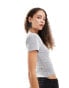 Фото #4 товара Reclaimed Vintage button up rib knit top with lace trim in grey