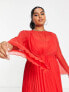Фото #7 товара ASOS DESIGN Curve tie back fluted sleeve pleated midi dress in red