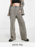 Фото #1 товара ASOS DESIGN Tall jersey slouch wide leg trouser in sage check