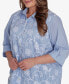 Фото #2 товара Plus Size Classic Embroidered Pinstripe Button Down Top