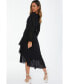 Women's Black Long Sleeve Chain Belt Dress