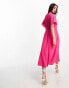 Vero Moda wrap midi dress with flutter sleeves in pink