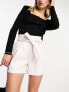 Фото #1 товара Miss Selfridge entry faux leather belted short in ivory