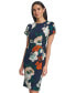 Women's Floral Tulip-Sleeve Jewel-Neck Dress