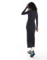 Фото #4 товара ASOS DESIGN knitted crew neck maxi dress with cuff splits in charcoal - GREY