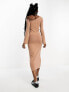 COLLUSION one shoulder long sleeve midi dress in brown