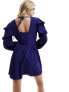 Фото #5 товара Wednesday's Girl wrap detail ruffle sleeve mini dress in navy blue