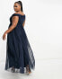 Anaya Plus bardot maxi tulle dress with split in navy