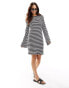 Vero Moda crochet mini dress with low back in monochrome stripe