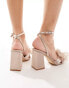 Be Mine Wide Fit Bridal Issa tulle pearl bow block heel sandals in blush Blush/Satin, 39 - фото #4