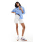 Stradivarius relaxed fit linen look shirt in blue BLAU, XS - фото #6