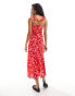 Mango floral print cami midi dress in red and pink