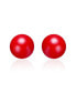 Фото #2 товара 14k Yellow Gold Plated Stud Earrings with Red Enamel Round Pearl for Kids