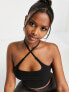 Фото #3 товара ASOS DESIGN square neck cross strap bandeau top in black