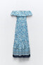 Платье off-the-shoulder из ткани с цветочным принтом ZARA