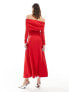 Фото #5 товара Monki long sleeve off the shoulder full length midi dress in red