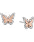 ფოტო #1 პროდუქტის Diamond Butterfly Stud Earrings (1/7 ct. t.w.) in Sterling Silver & 14k Rose Gold