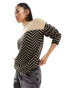 Vila half and half knitted high neck jumper in zig zag print