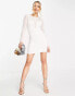 In The Style x Liberty exclusive mesh insert ruched mini bodycon dress in white