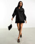 Jaded Rose faux feather hem shirt mini dress in black