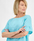 Фото #3 товара Petite Boat Neck Bell-Sleeve 100% Linen Top, Created for Macy's